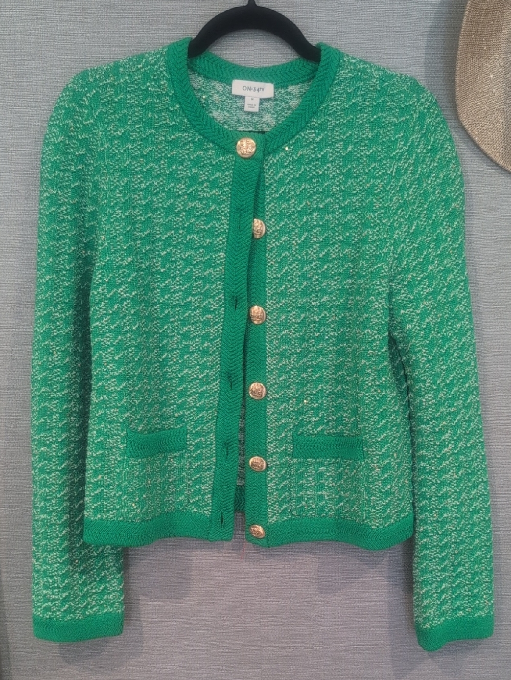 On 34th - Green Textured Knit Cardigan Sweater